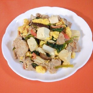 炒り豆腐（卵・ほうれん草・椎茸・カニかま・豚バラ）